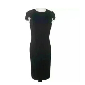 Bebe Womens Pencil Dress Sz S Black Midi Knot Shoulder